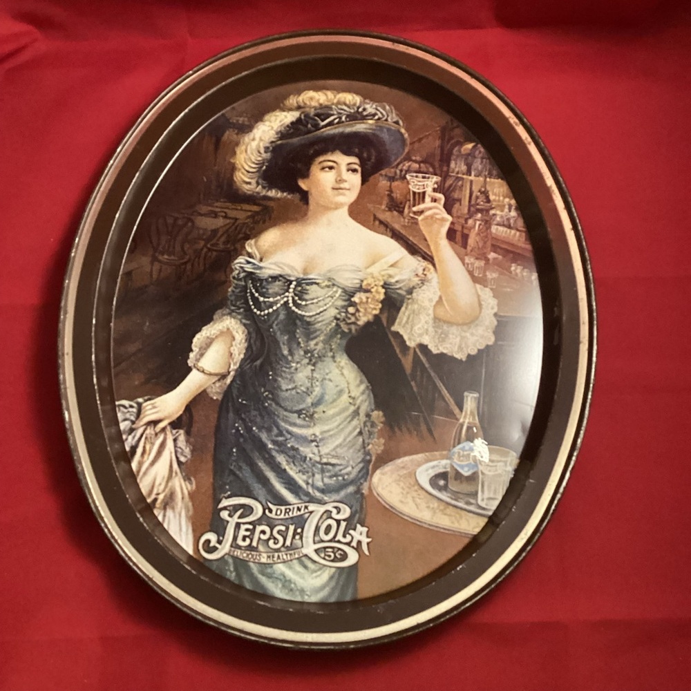 Pepsi Cola Advertising Metallic Oval Tray Fabercraft Frenchtown Made in USA